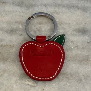 Coach Red Apple Leather Keychain with Green Leaf